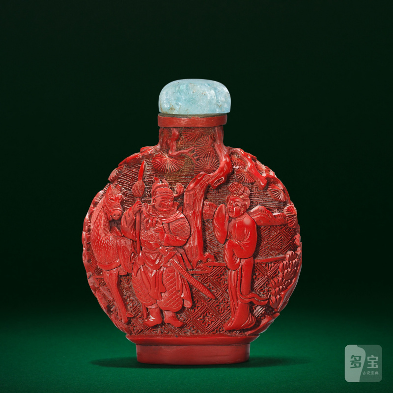 十八/十九世紀 剔紅人物圖鼻煙壺 | A CINNABAR LACQUER SNUFF BOTTLE - 图1